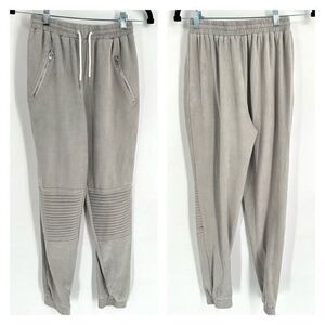 MissGuided High Waisted Drawstring Micro Suede Moto Style Jogger Pants Gray Size